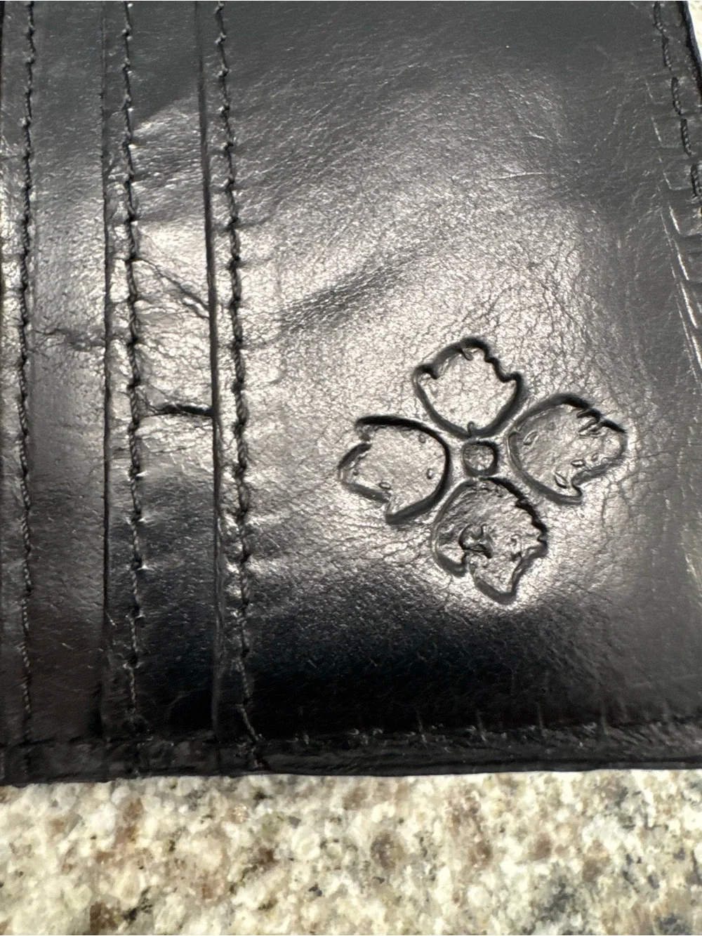 Patricia Nash Black Leather Trifold Riveted Wallet